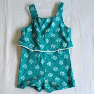 george teal boho printed sleeveless cotton romper 2T toddler girls